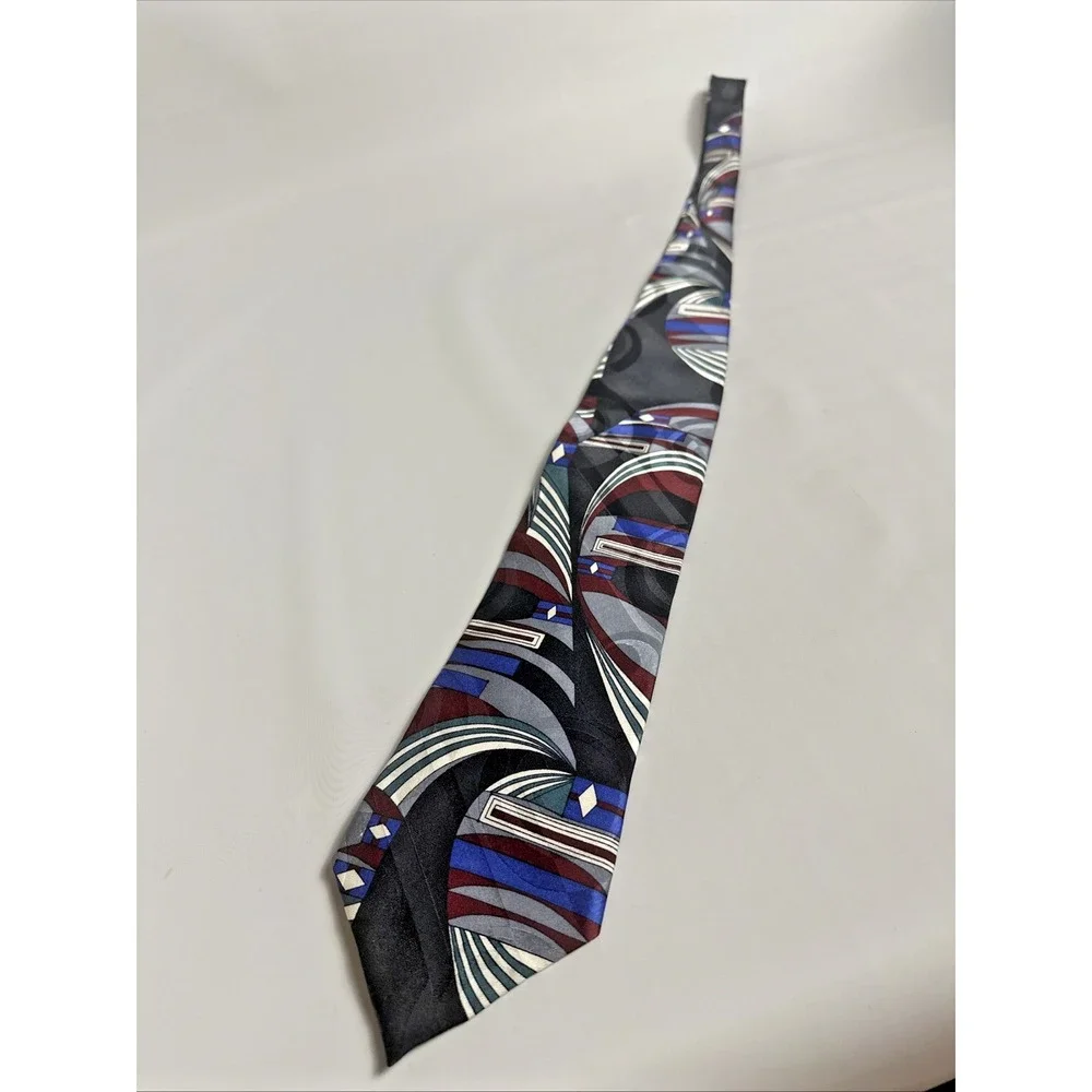 Vintage Screenplay Martin Wong Silk Necktie Abstract Geometric Art Deco USA